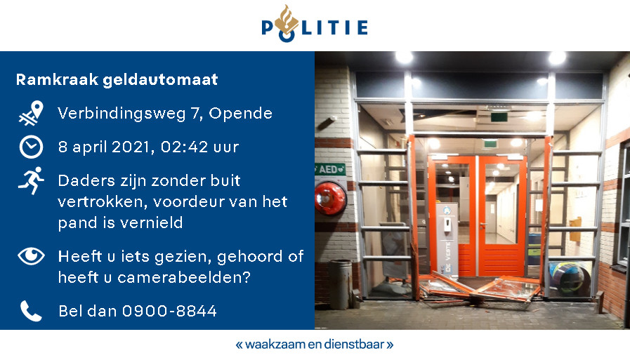 Politie zoekt daders van plofkraak bij MFC De Veste in Opende