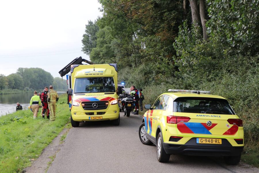 Auto te water aan Winsumerweg(N361) bij Groningen