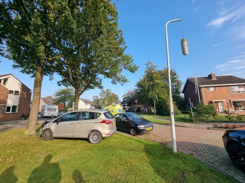 Automobilist gaat rechtdoor over T-splitsing en ramt lantaarnpaal en boom in Kollumerzwaag