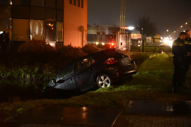 Man ziet sloot over het hoofd en denkt te keren op een grasveld en krijgt een nat pak.