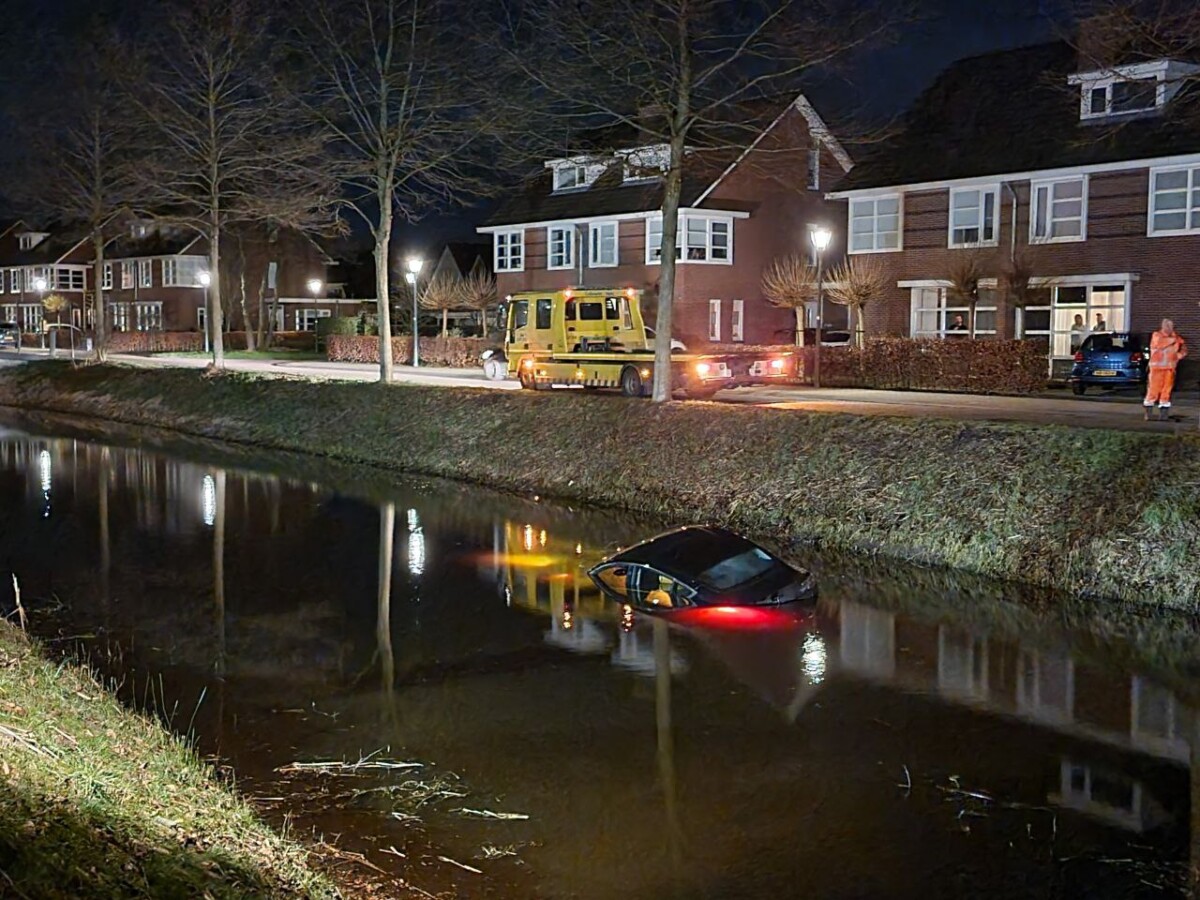 Bestuurder raakt met Tesla te water in Leek