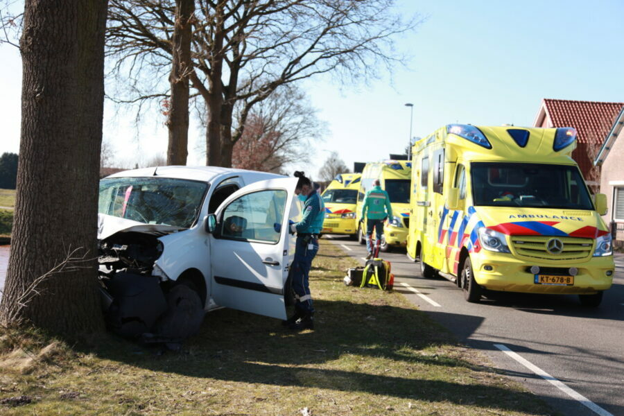 Bestelbusje bost frontaal op boom in Emmer-Compascuum: traumahelikopter ingezet