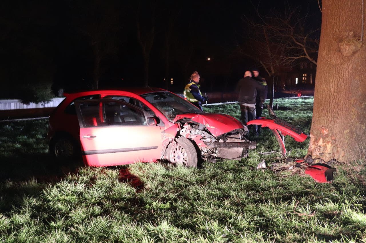 Auto botst tegen boom bij Nijelamer