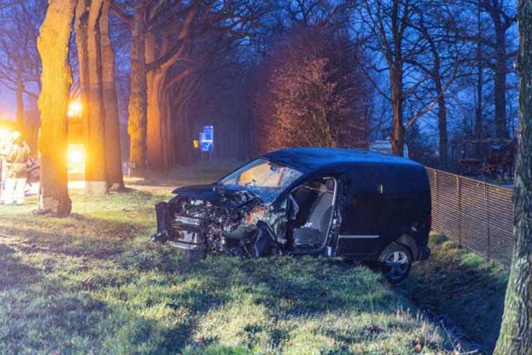Bestelauto crasht tegen boom, bestuurder ernstig gewond