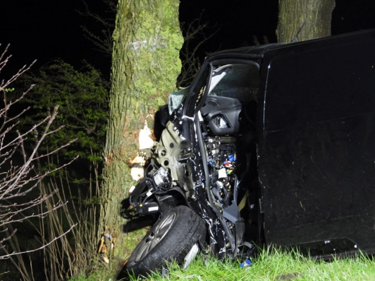 Busje crasht frontaal tegen boom, bestuurder raakt zwaargewond