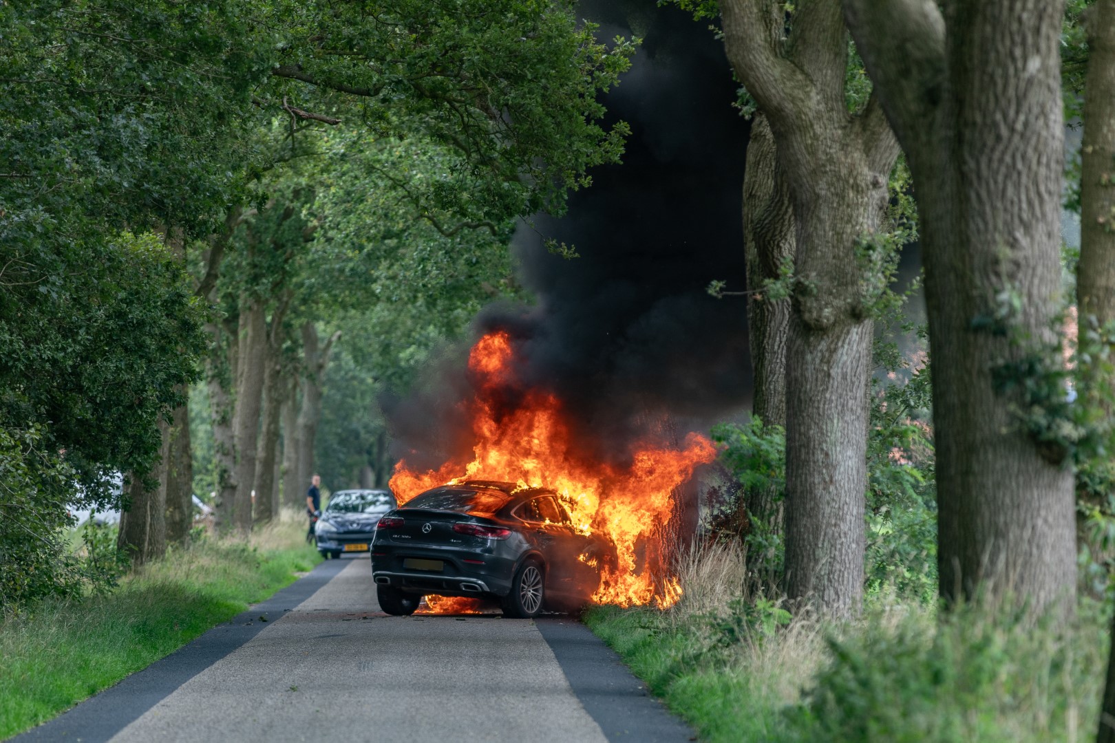 Auto vat vlam na botsing met boom, omstanders redden bestuurder