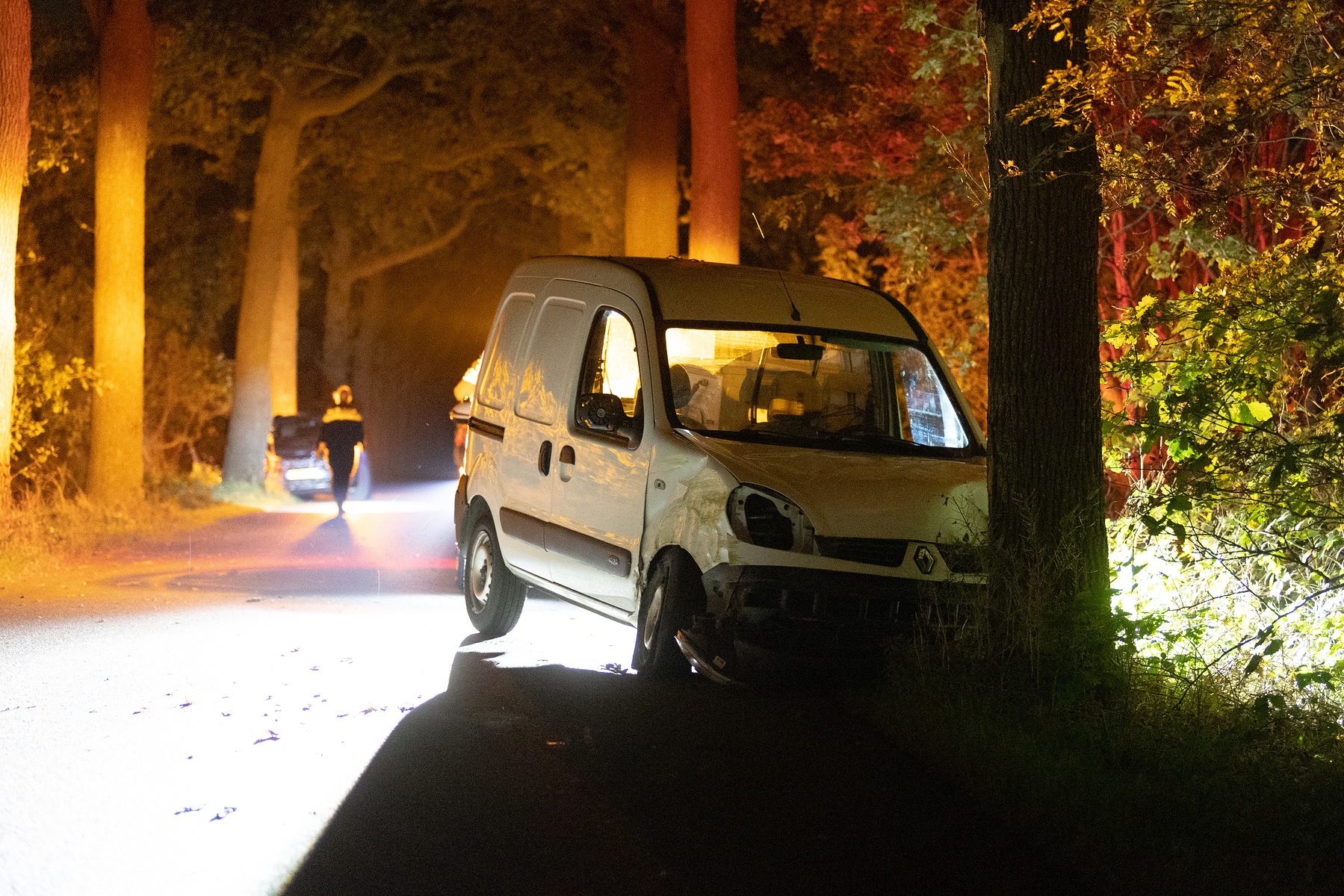 Bestelauto botst tegen boom, bestuurder gevlucht