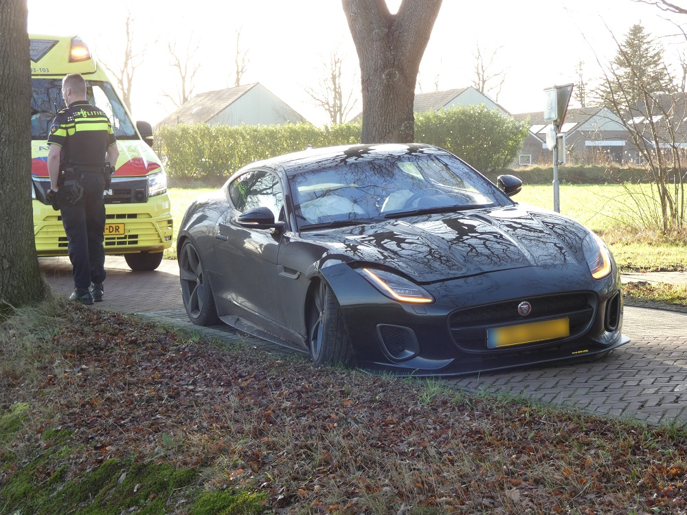 Dure Jaguar botst tegen boom, bestuurder met schrik vrij