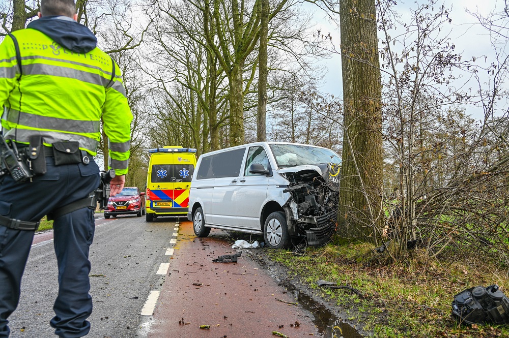 Bestelbus botst tegen boom, bestuurder gewond