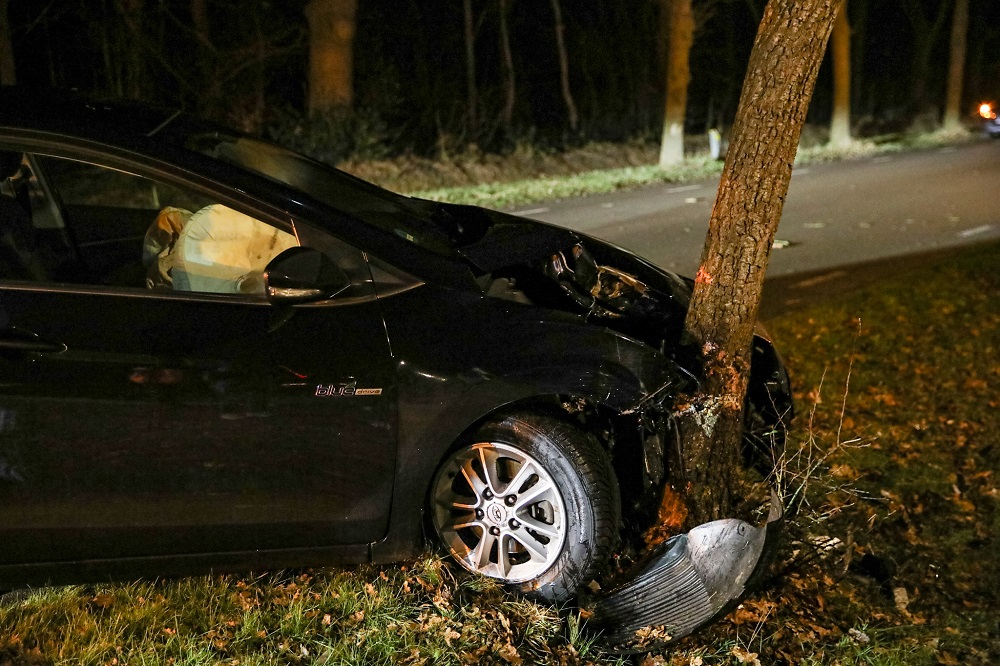 Auto botst tegen boom, bestuurder gewond