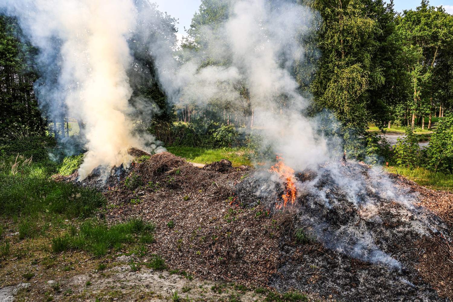 Grote hoop groenafval in brand, brandstichting niet uitgesloten