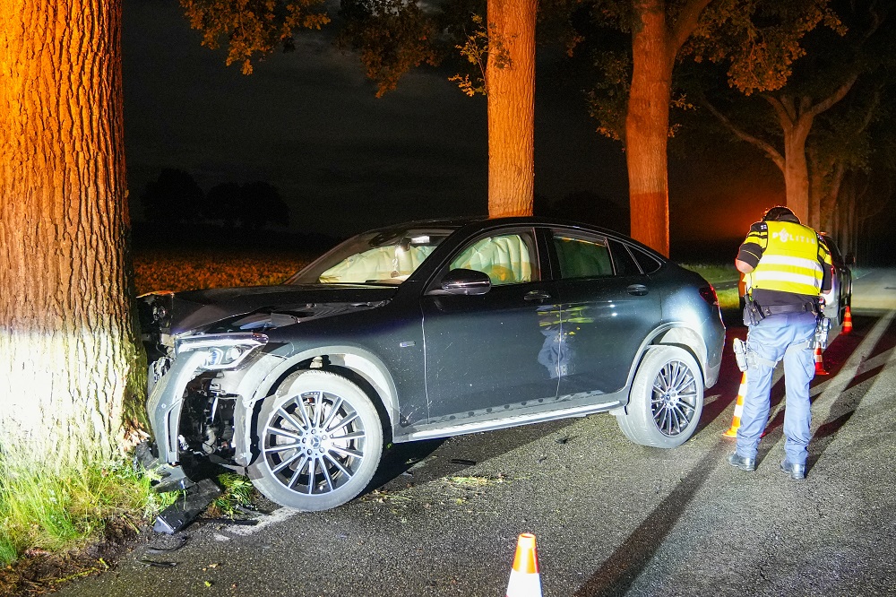 Automobilist wijkt uit voor dier en botst tegen boom