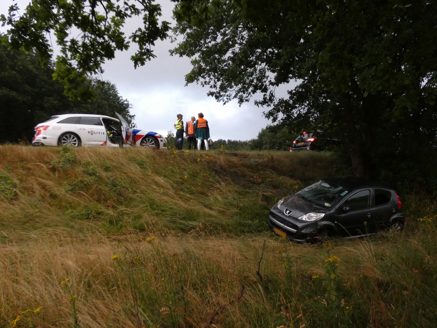 Auto rijdt raakt van de weg