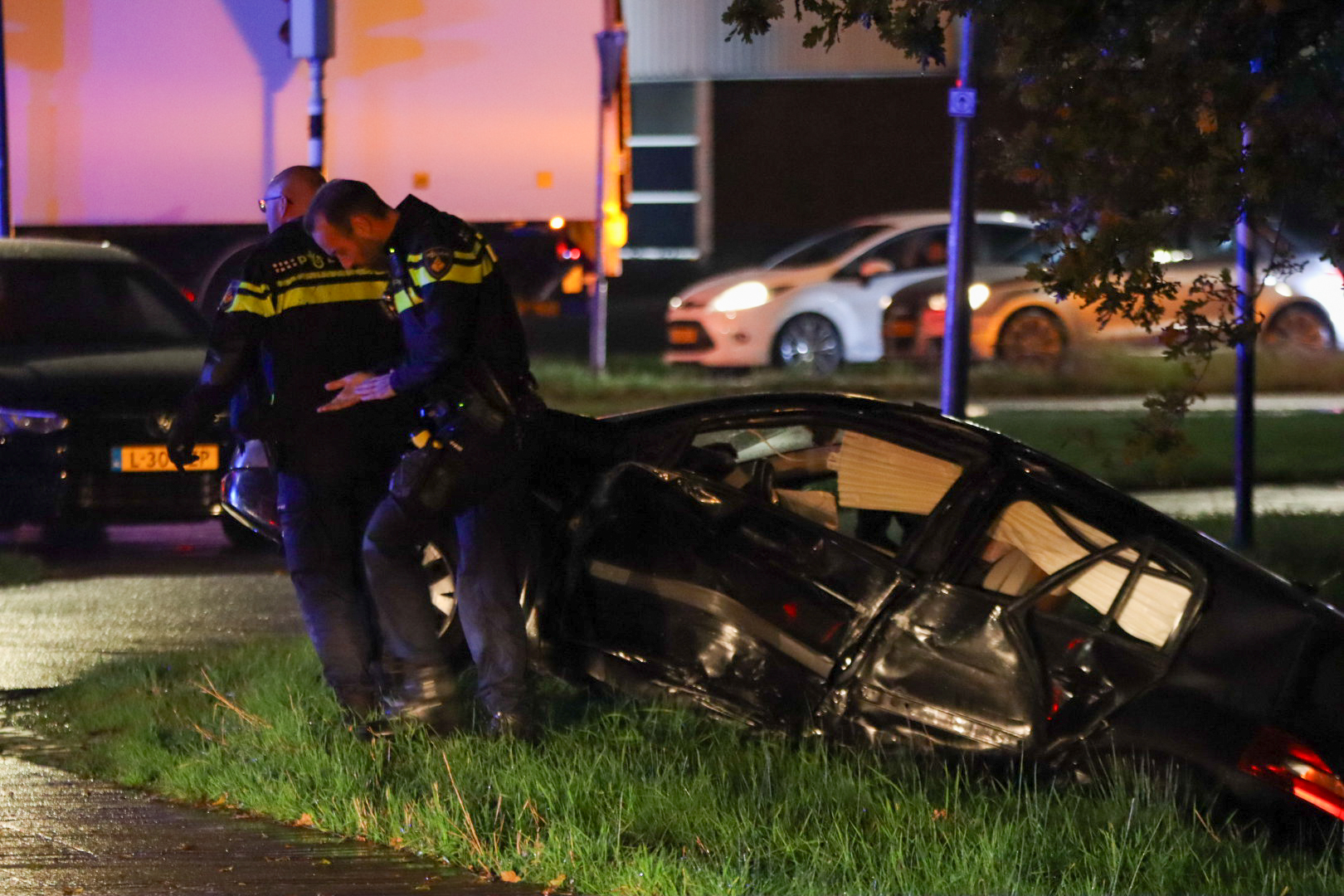Automobilist botst tegen verkeersbord en belandt in sloot