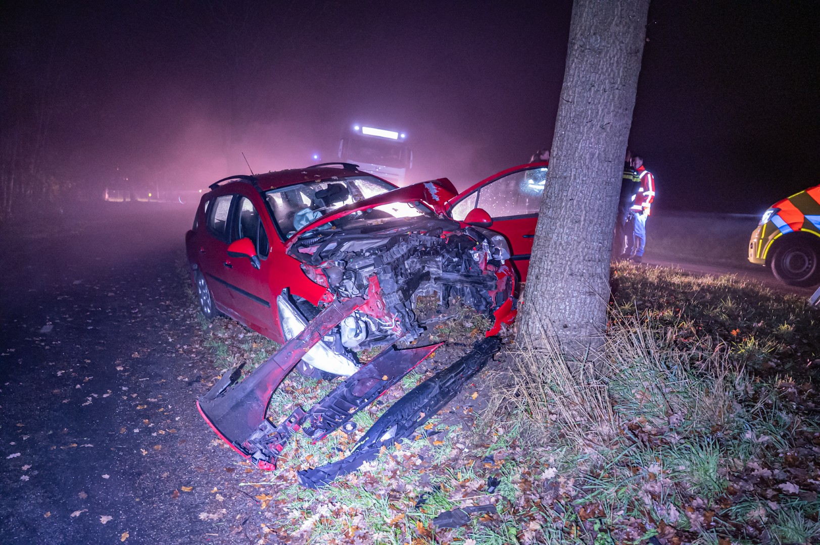 Automobilist gewond na botsing tegen boom in dichte mist