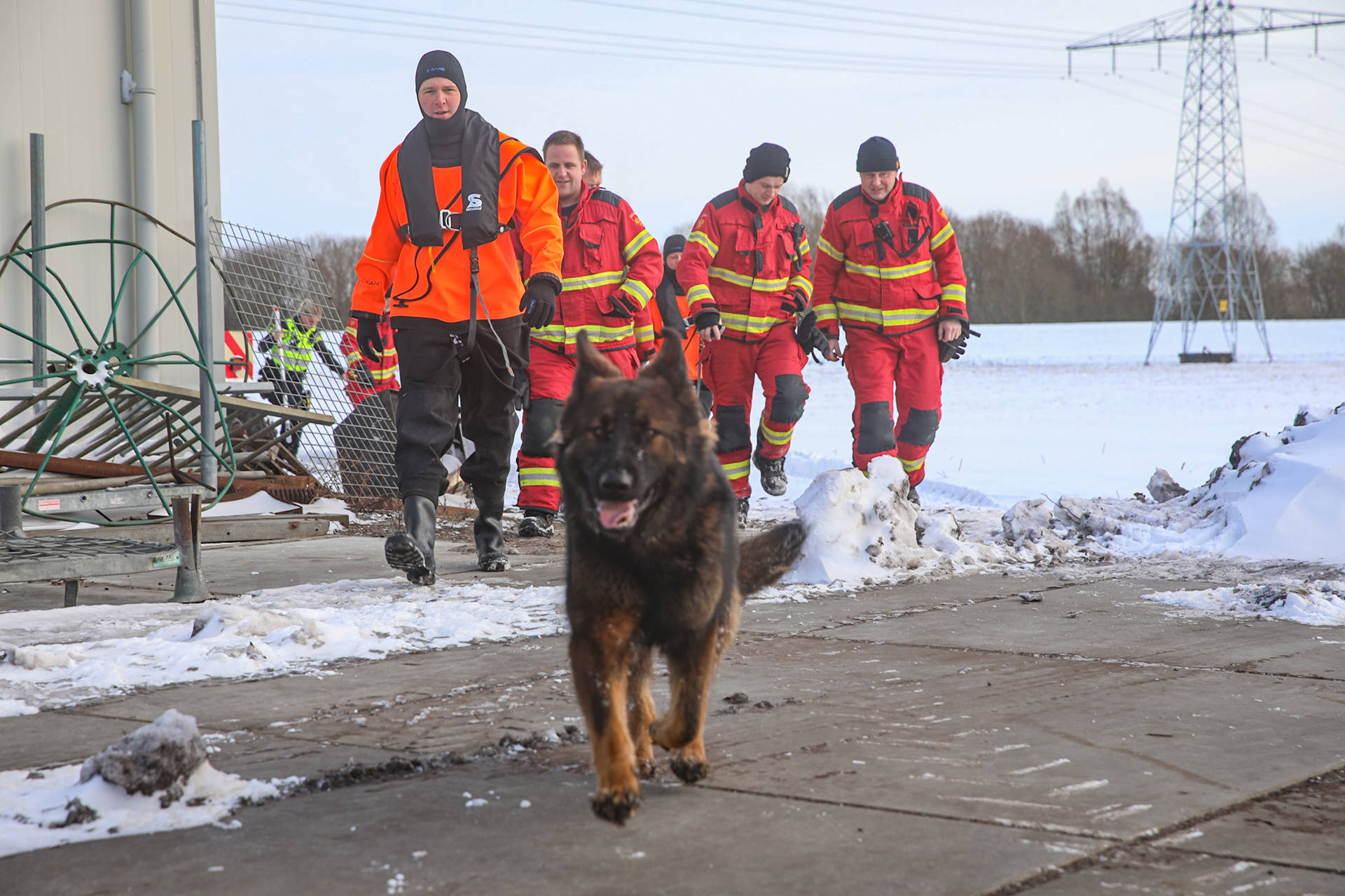 Hond vast in besneeuwde sloot, eigenaresse redt dier