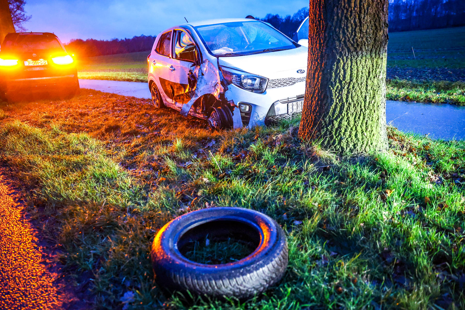 Automobilist raakt van de weg en botst tegen boom