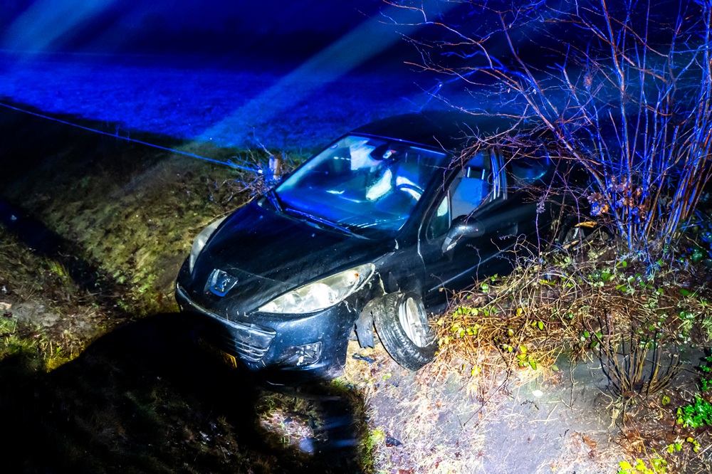 Auto botst tegen boom en belandt in greppel
