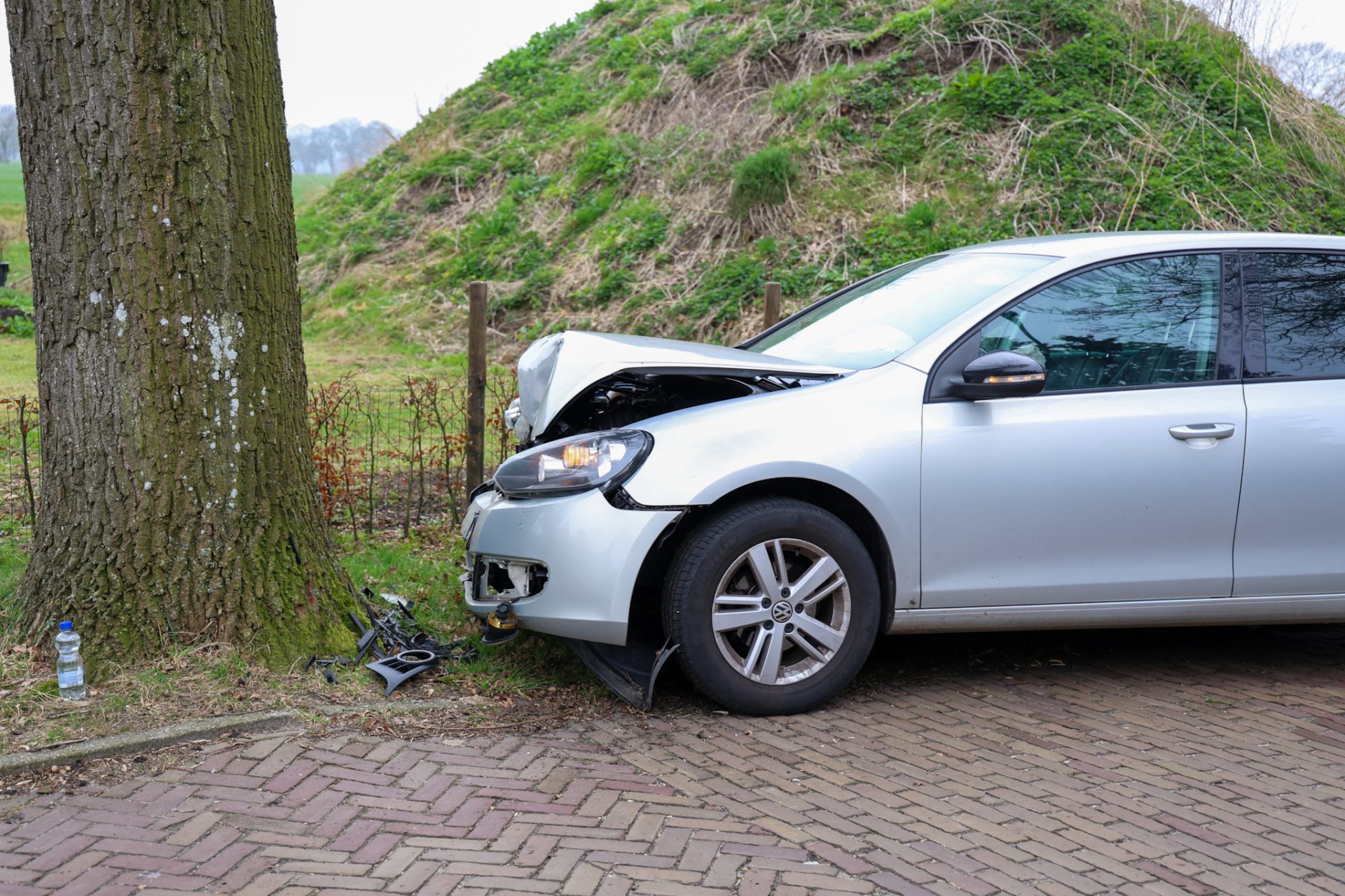 Bestuurster wijkt uit en botst tegen boom