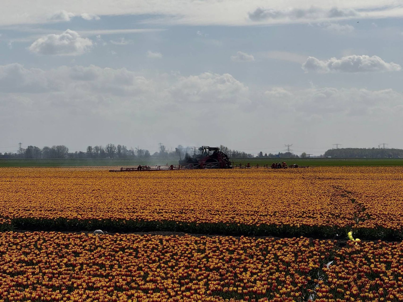 Landbouwvoertuig volledig uitgebrand in weiland