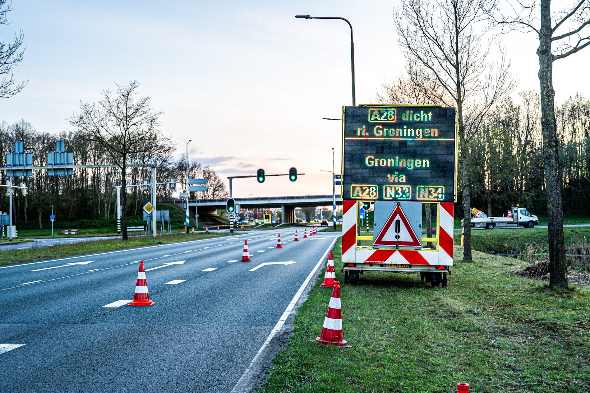 Oprit A28 bij Assen-West afgesloten voor spoedreparatie aan het wegdek
