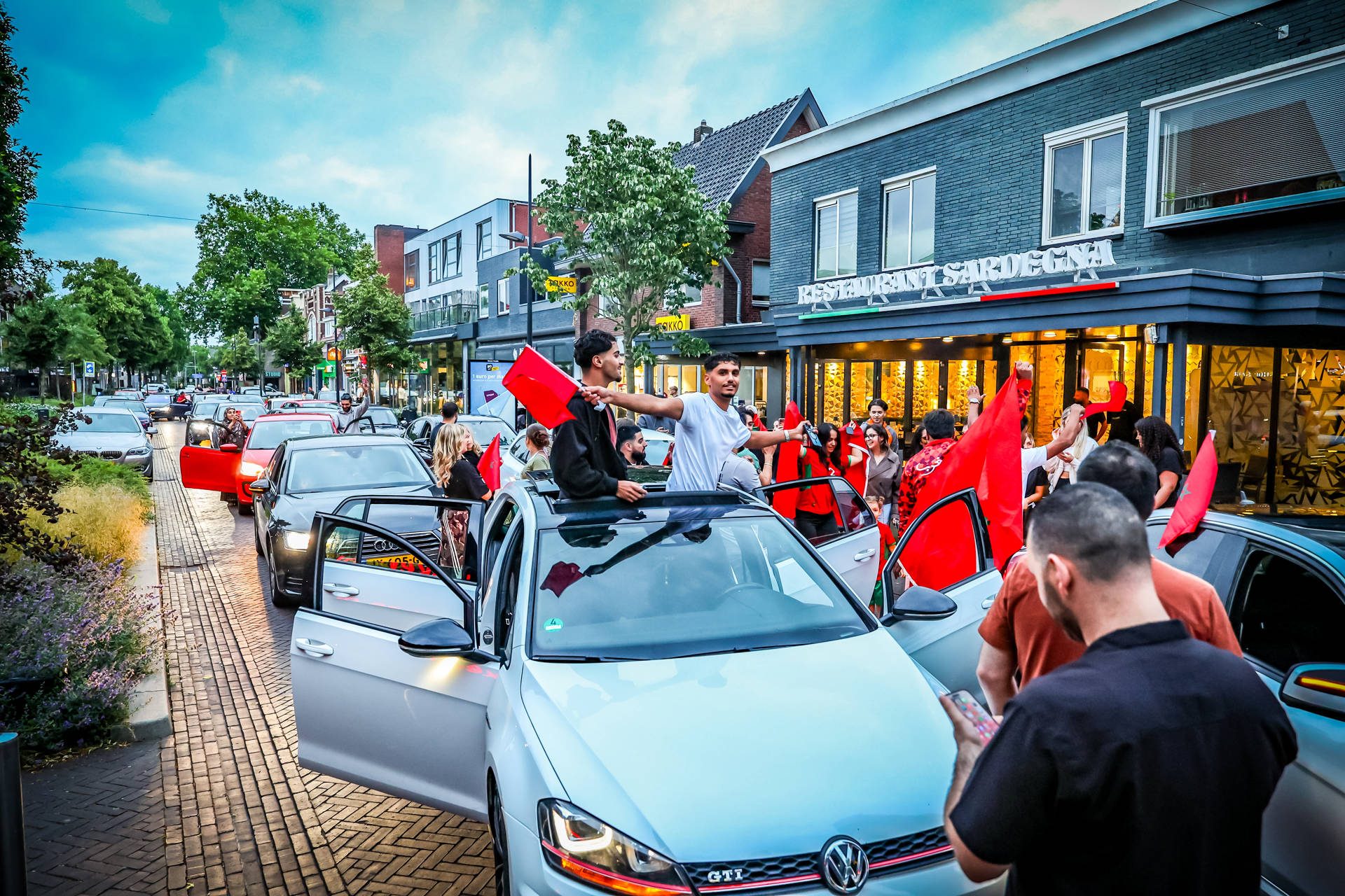 Feest na overwinning van Marokko op WK