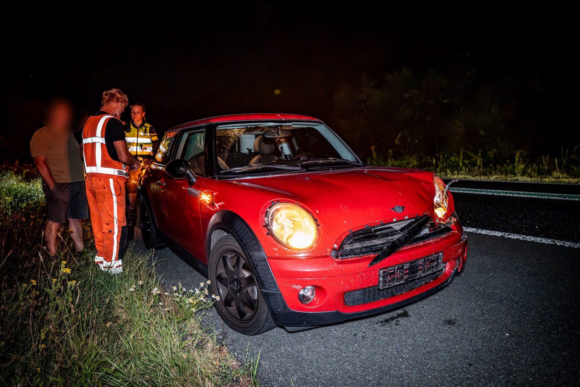 Auto beschadigd na botsing met overstekende ree