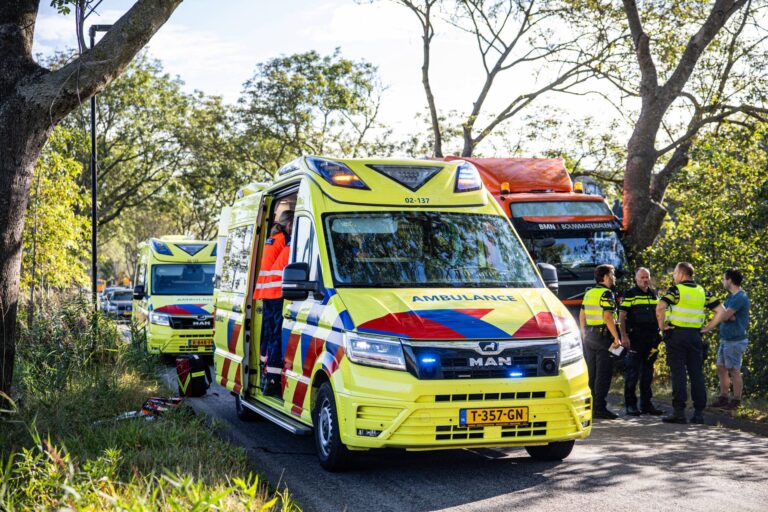 Vrachtwagen ramt boom, bestuurder ernstig gewond en met spoed afgevoerd